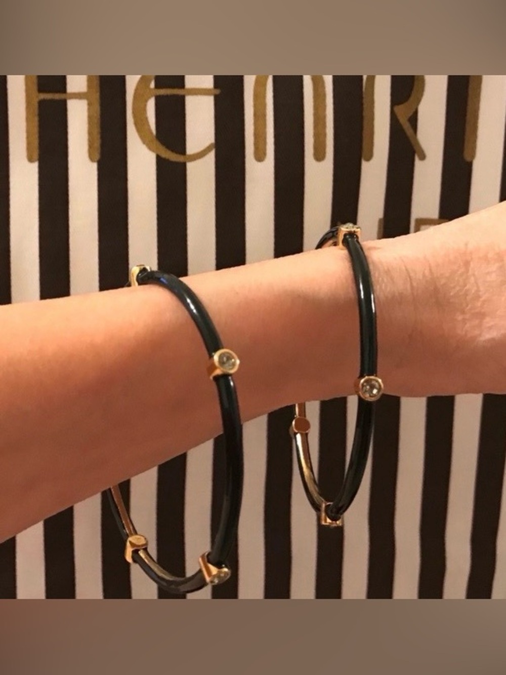 Henri Bendel | Black, Gold & Crystal Bangles - Set of 3